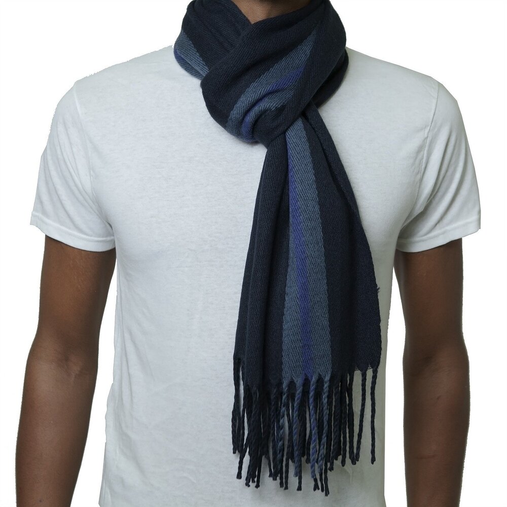 3010 Plaid Scarf Soft Winter Scarves Unisex,Navy Stripe,One Size